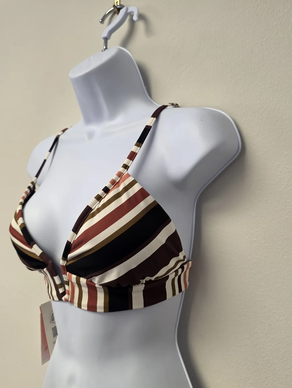 Maaji Burgundy Barcode Parade Reversible Triangle Bikini Swim Top L